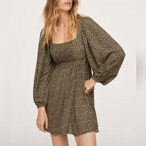 Floral Puffed Long Sleeve Mini Dress By Mango